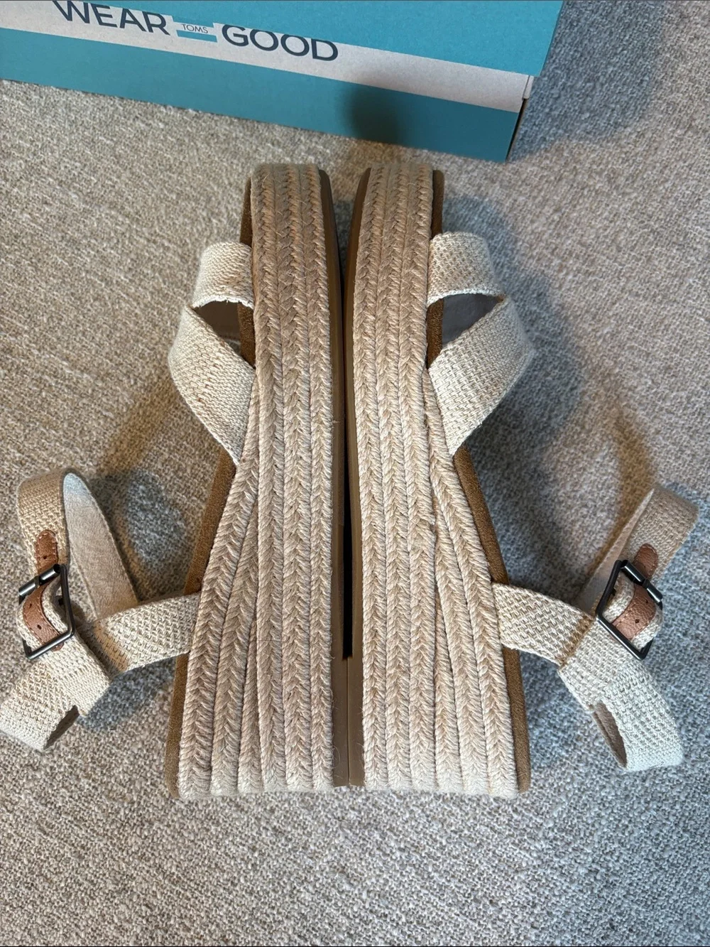 TOMS Cream Canvas Espadrille Platform Sandals